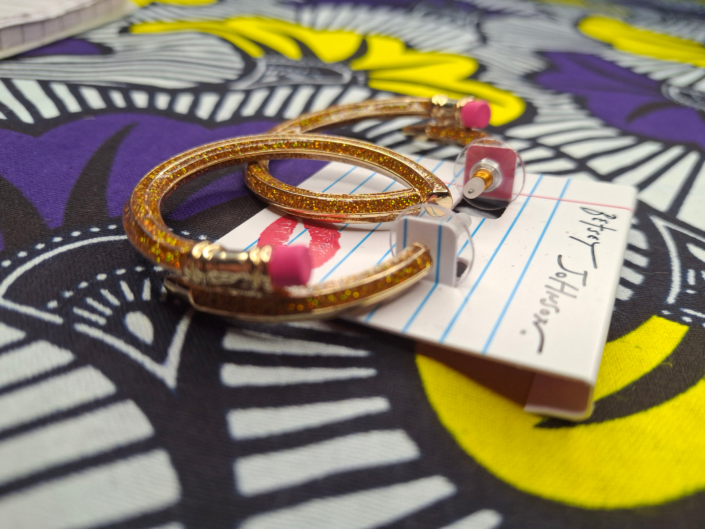 Betsey Johnson Golden Glitter Hoop Earrings