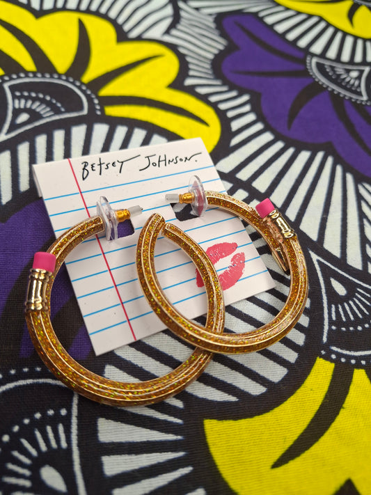 Betsey Johnson Golden Glitter Hoop Earrings